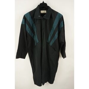 Roucha Oversized Relaxed Long Coat Black Blue Block Stripe Woven Nylon Women 2XL
